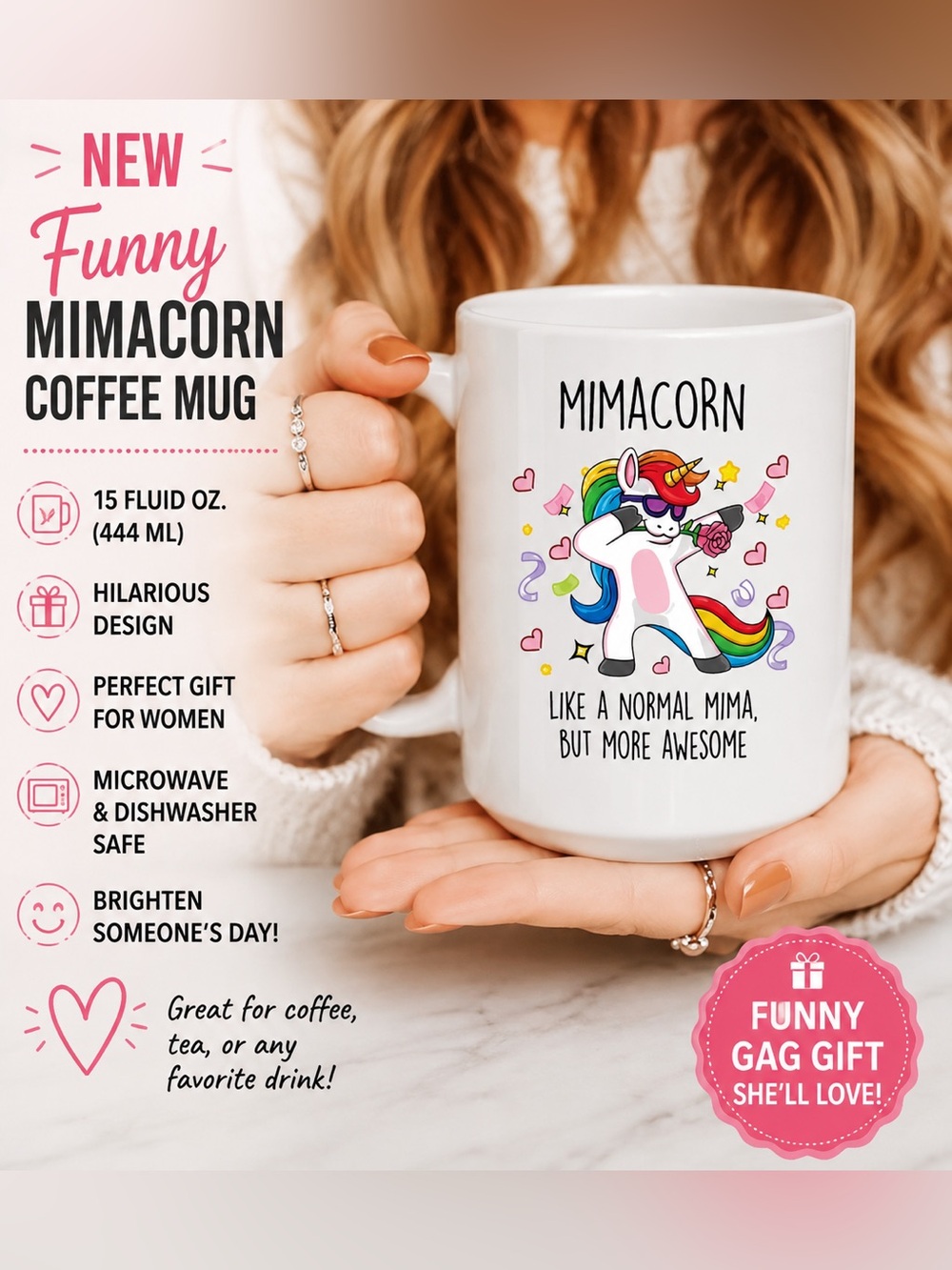 NEW  Funny Mimacorn coffee mug, 15 Fluid oz. Funny gag gift for women